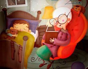 Babcia czyta wnuczkowy