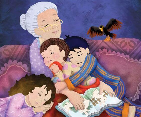 Babcia czytająca wnukom