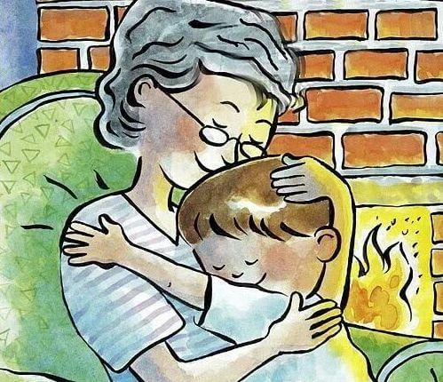 Babcia przytulająca wnuka
