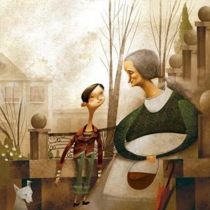 Babcia z wnuczkiem na spacerze