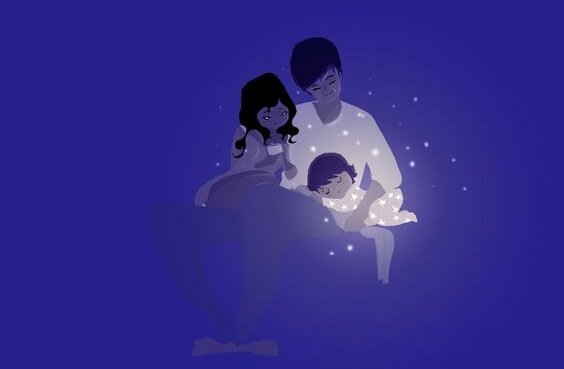 Mama i tata usypiający dziecko są partnerami