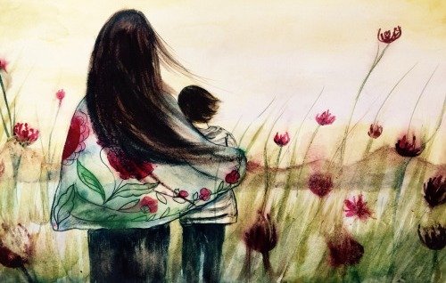 Obraz przedstawiający mamę z dzieckiem na łące