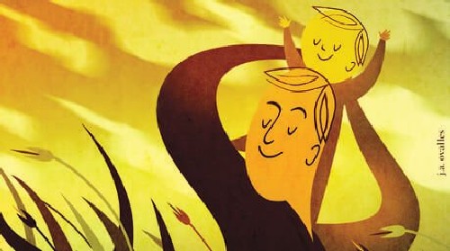 Tata niesie dziecko na ramionach