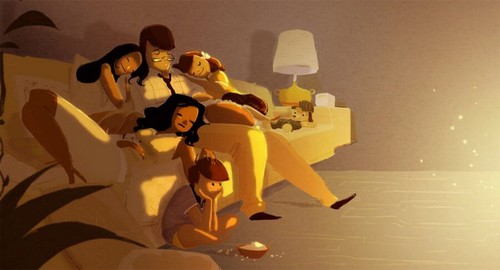 Zmęczenie - rodzina drzemie na kanapie