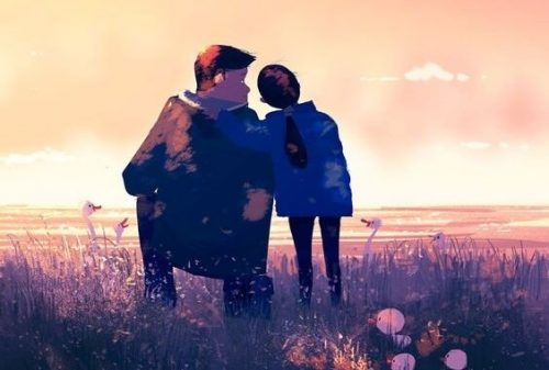 Dobry ojciec i syn na łące