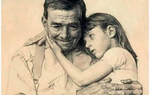 Dziadek niesie wnuczkę