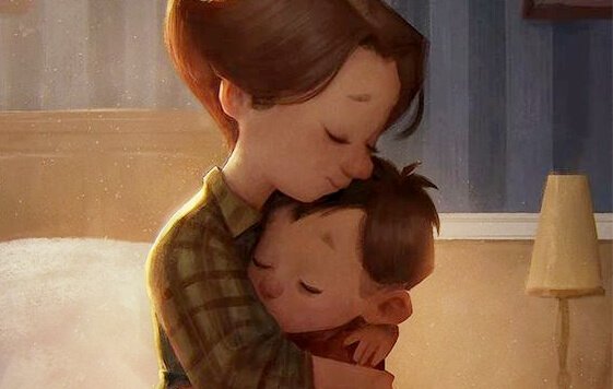 Mama przytulająca mocno chłopca