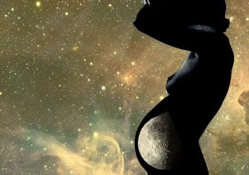 Obraz przedstawiający sylwletkę kobiety w ciąży