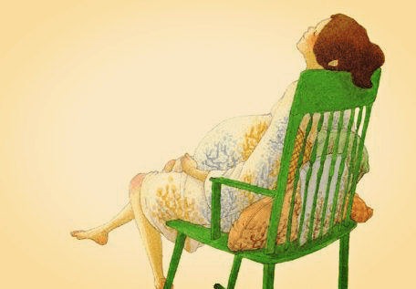 Rysunek przedstawiający mamę w ciąży siedzącą na ławce