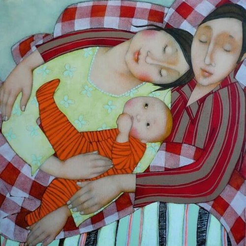 rysunek śpiącej rodziny