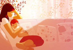 Mama z dzieckiem na kanapie