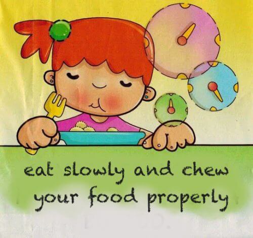 Dziewczynka jedząca posiłek - rysunek