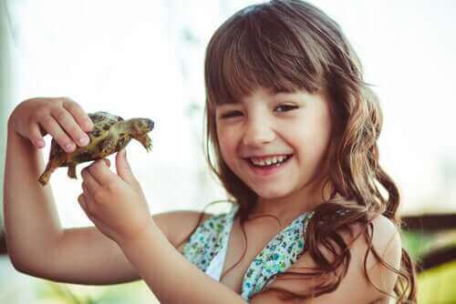 Dziewczynka trzymająca żółwia