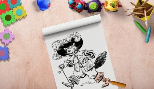 Kot w butach i kapeluszu - kolorowanka